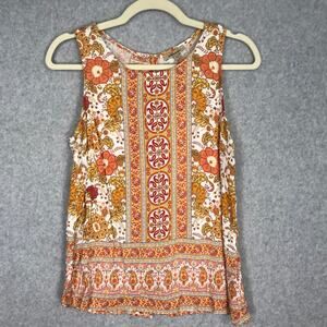 Soiree Top Women XS Orange Tank Blouse Botton Floral Paisley Resort Boho Cottage